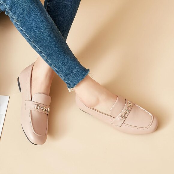 Women Nude Polyurethane Accent Buckle Leisure Slip On Walking Flats Shoes - Picture 9 of 9